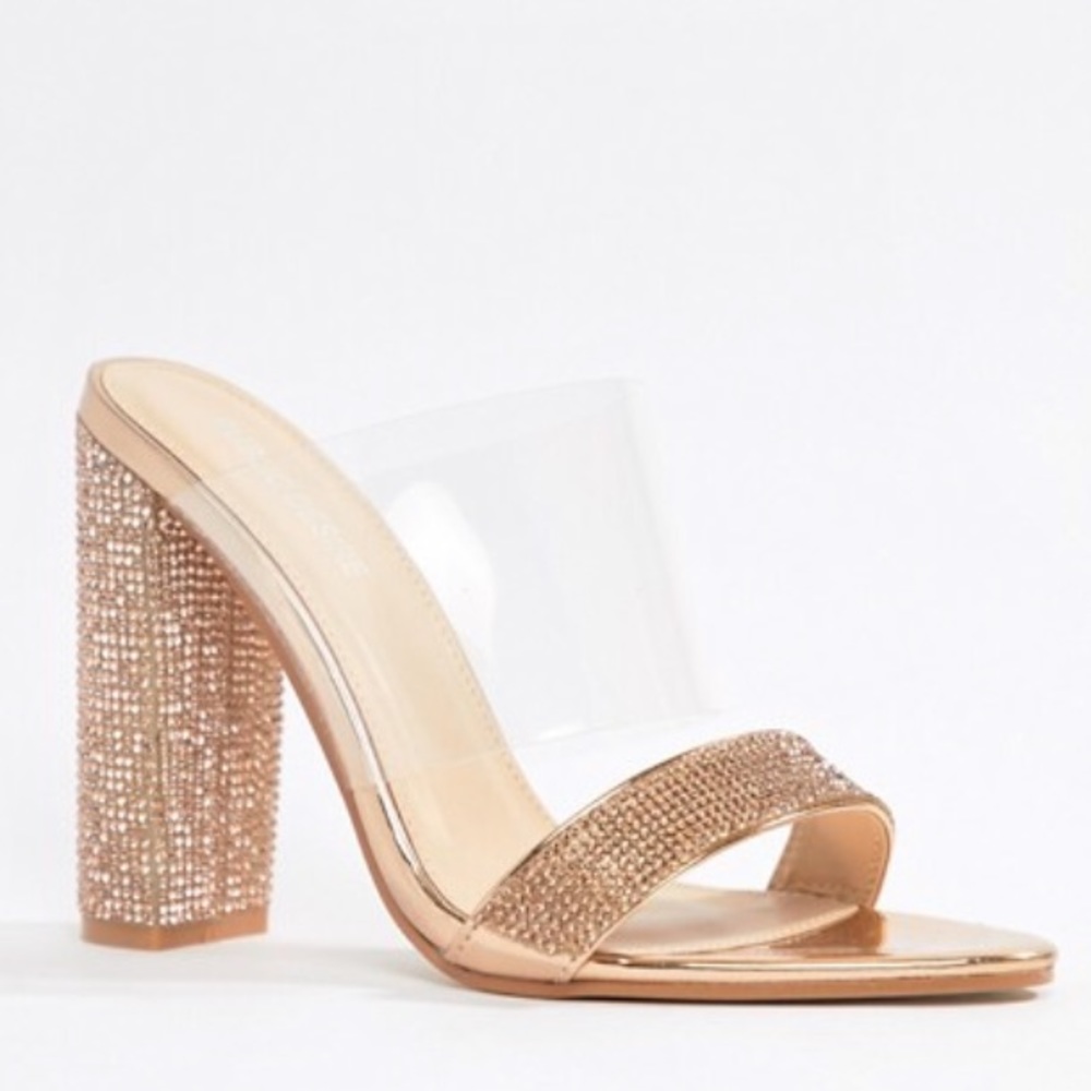 Public Desire rose gold rhinestone mules